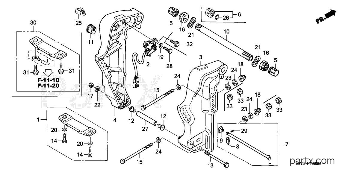 Honda BF40A4 LHTA - STERN BRACKET