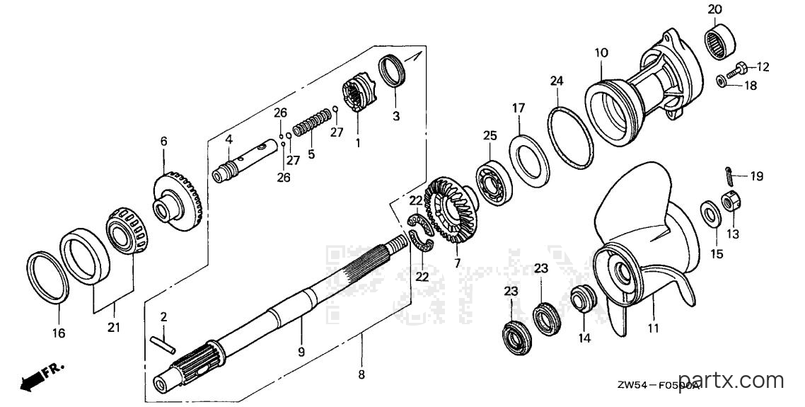 Honda BF130A1 XA - PROPELLER SHAFT (1) - PROPELLER