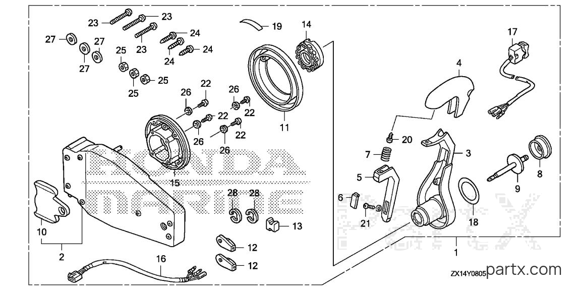 Honda BF115D XCA - REMOTE CONTROL (FLUSH MOUNT TYPE) (L.)