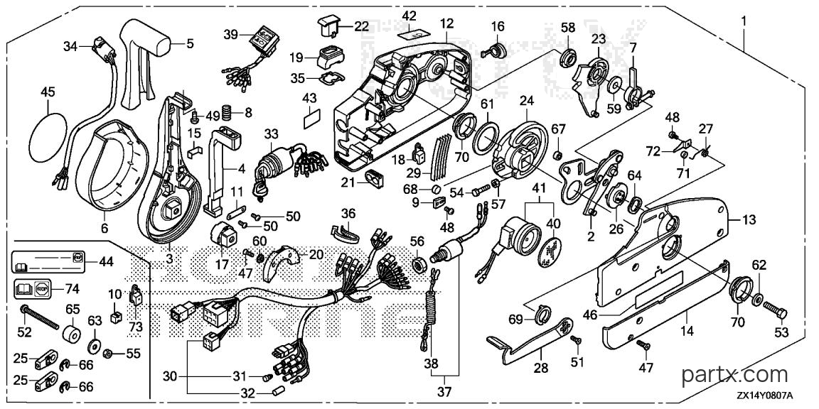 Honda BF115D XCA - REMOTE CONTROL (NHK MEC) (HANDLE CAP = CHROME)
