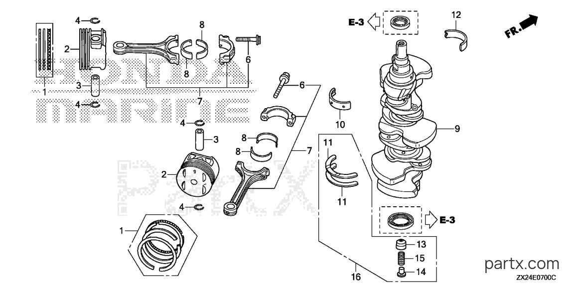 Honda BF250A LA - CRANKSHAFT - PISTON