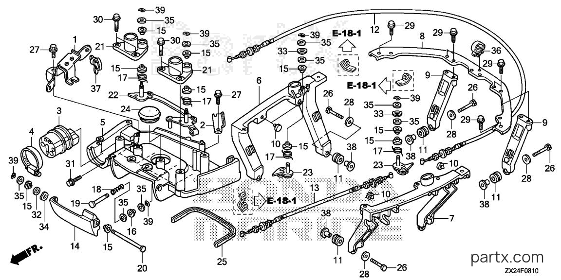 Honda BF250A XCW - FRONT COVER BRACKET - FRONT LOCK SHAFT