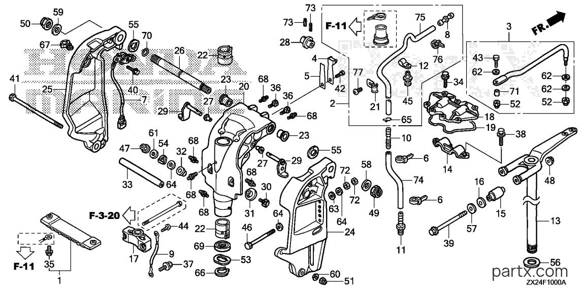Honda BF250A XCA - STERN BRACKET - SWIVEL CASE