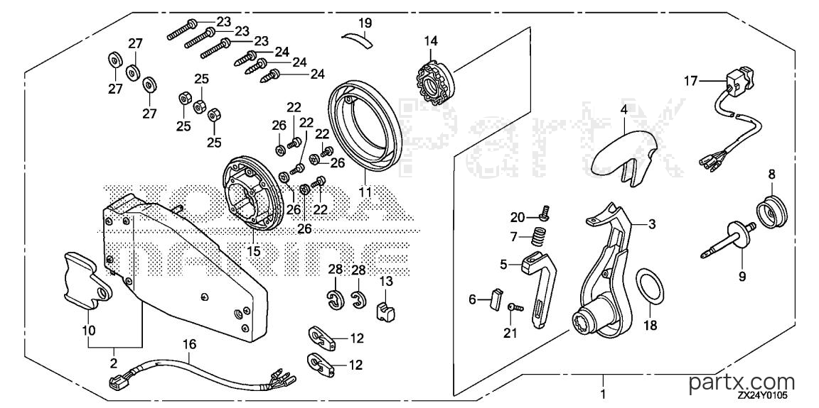 Honda BF250A XXCW - REMOTE CONTROL (FLUSH MOUNT TYPE) (L.)