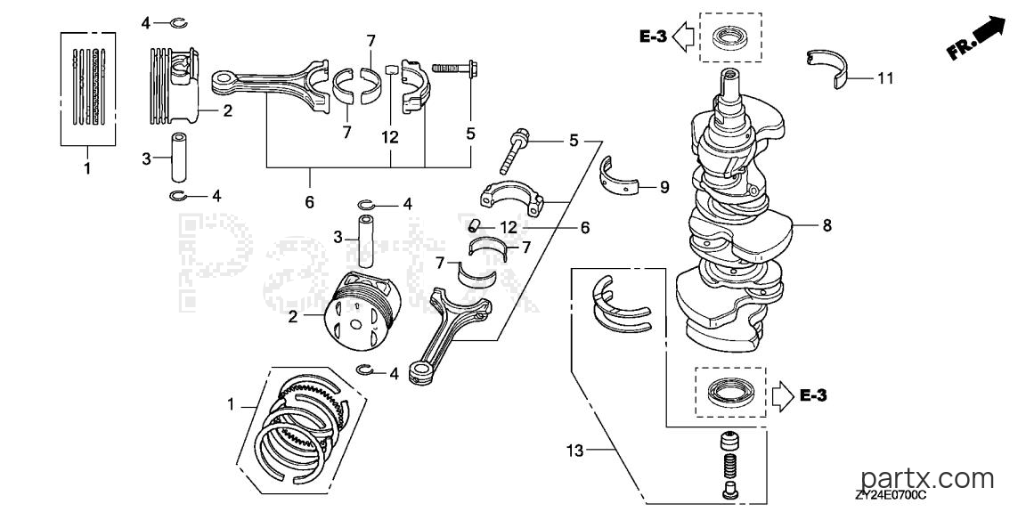 Honda BF225A5 XA - CRANKSHAFT - PISTON