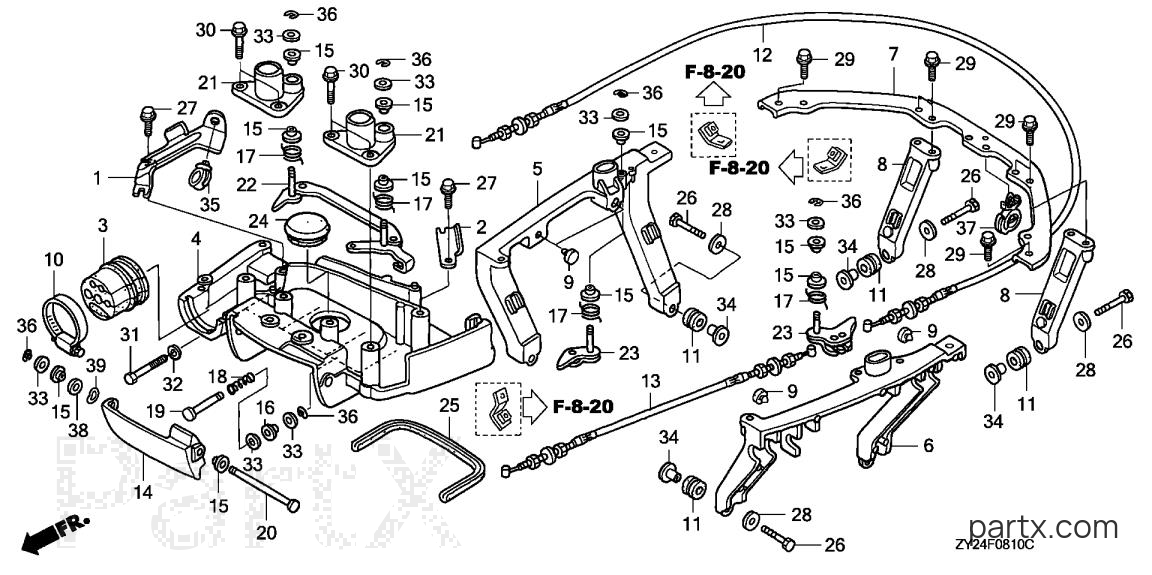 Honda BF225A2 XCA - FRONT COVER BRACKET - FRONT LOCK SHAFT