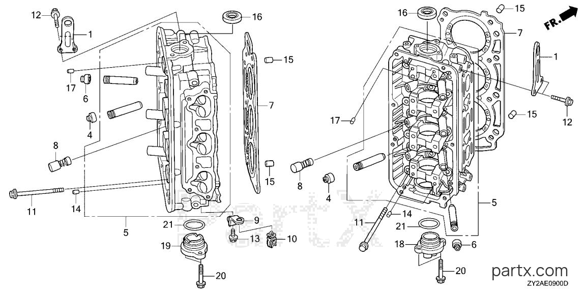 Honda BF225AK0 LA - CYLINDER HEAD