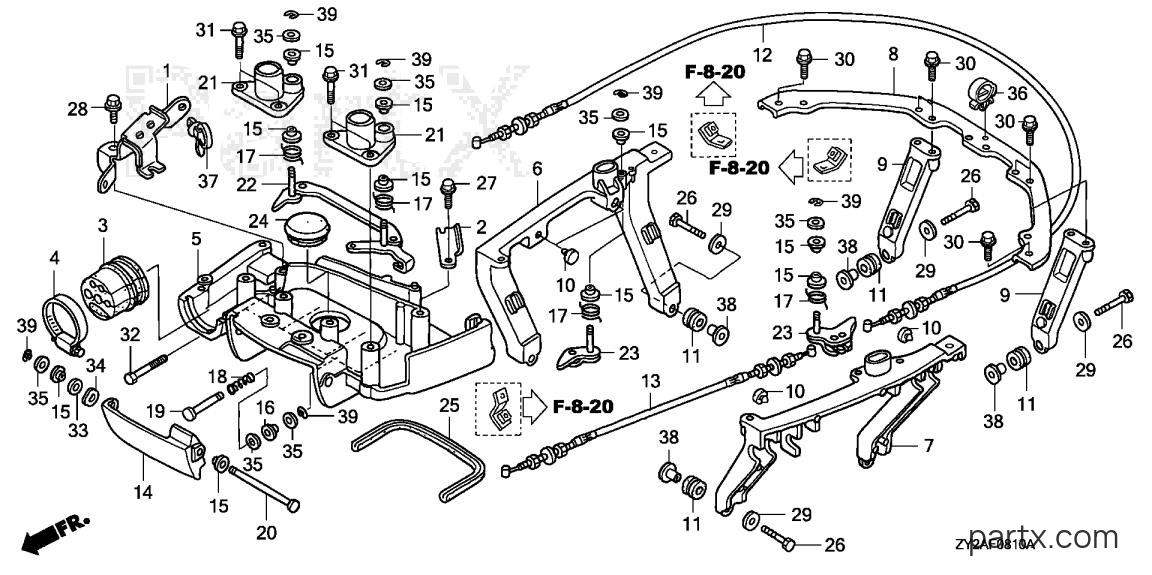 Honda BF200A6 XA - FRONT COVER BRACKET - FRONT LOCK SHAFT