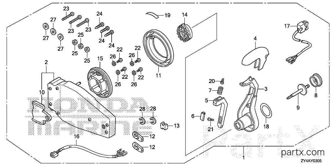 Honda BF225AK3 XCW - REMOTE CONTROL (FLUSH MOUNT TYPE) (L.)