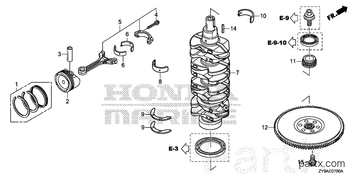 Honda BF100A LRTA - CRANKSHAFT - PISTON
