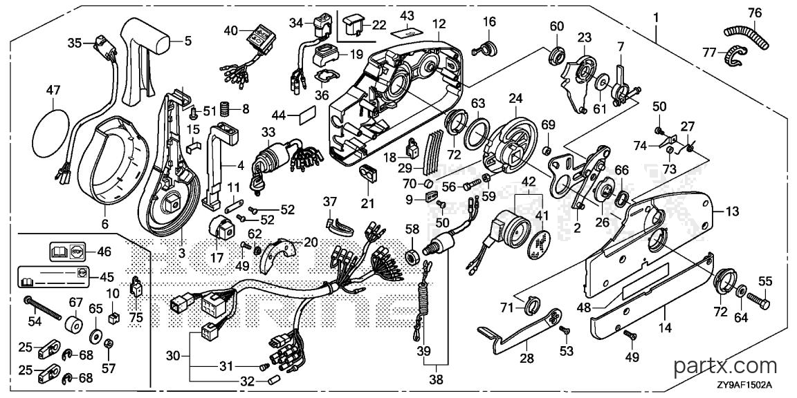 Honda BF100A XRTA - REMOTE CONTROL (NHK MEC) (HANDLE CAP = CHROME)