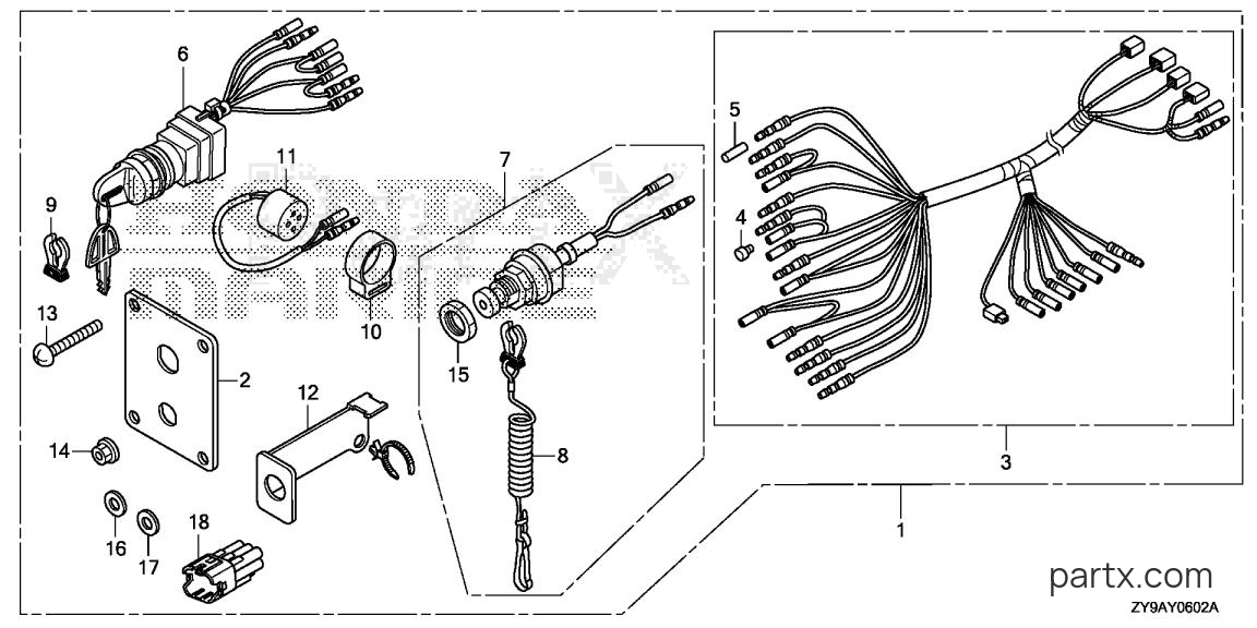 Honda BF75DK3 LRTA - SWITCH PANEL KIT (3)