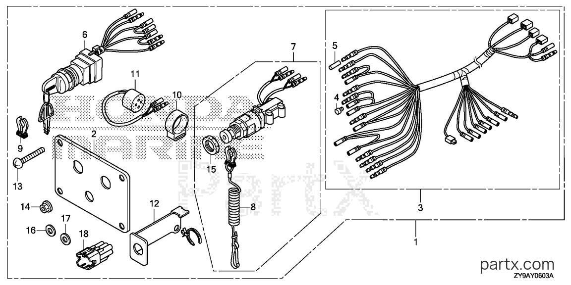 Honda BF90DK4 JRTA - SWITCH PANEL KIT (4)