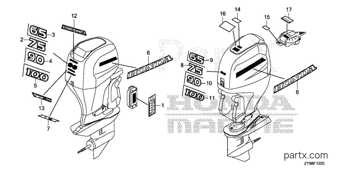 Honda BF75DK4 LRTA - LABEL