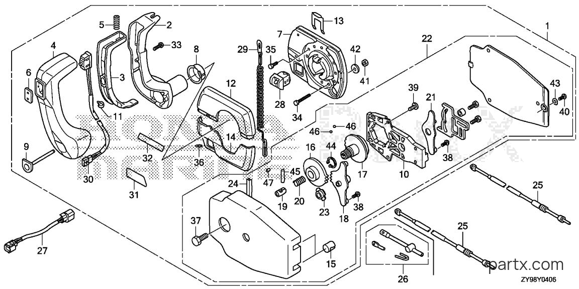 Honda BF100AK1 XRTA - REMOTE CONTROL (PANEL MOUNT)