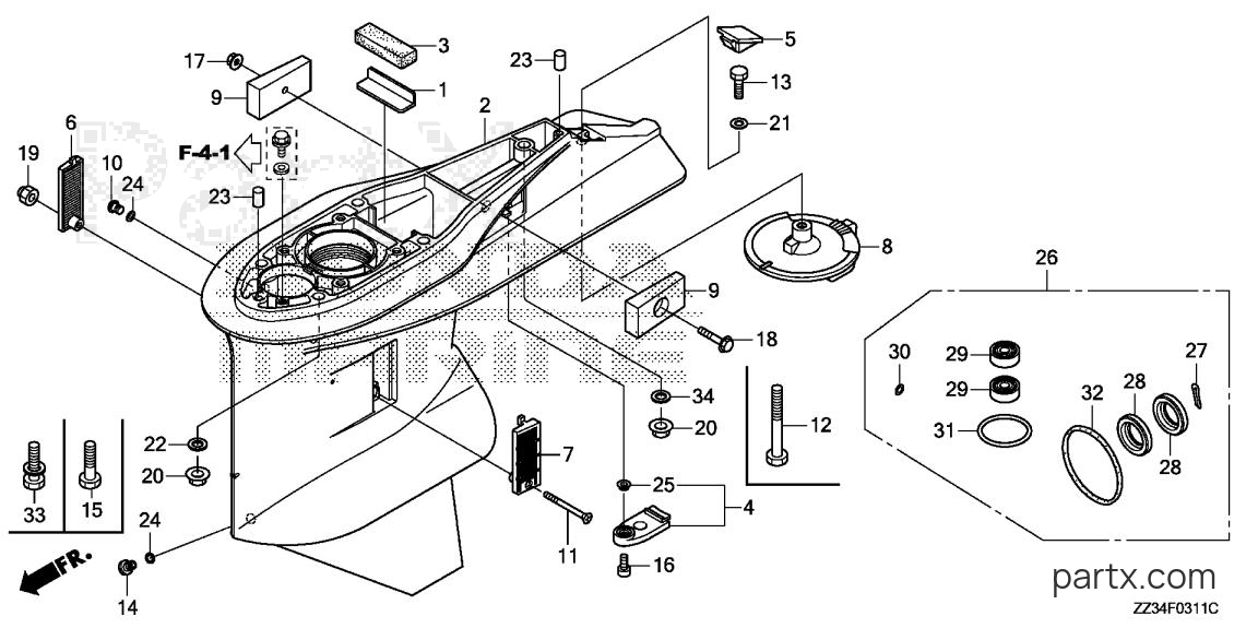 Honda BFP60A LRTA - GEAR CASE (POWER THRUST)