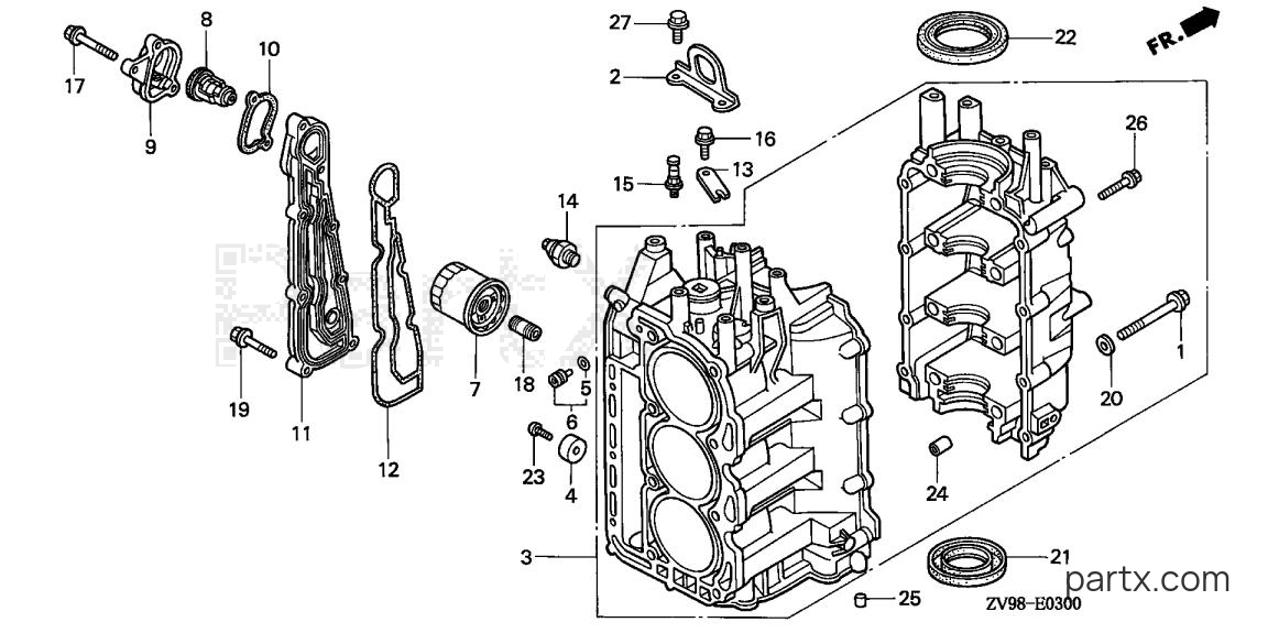 Honda BF25A2 SHA - CYLINDER BLOCK