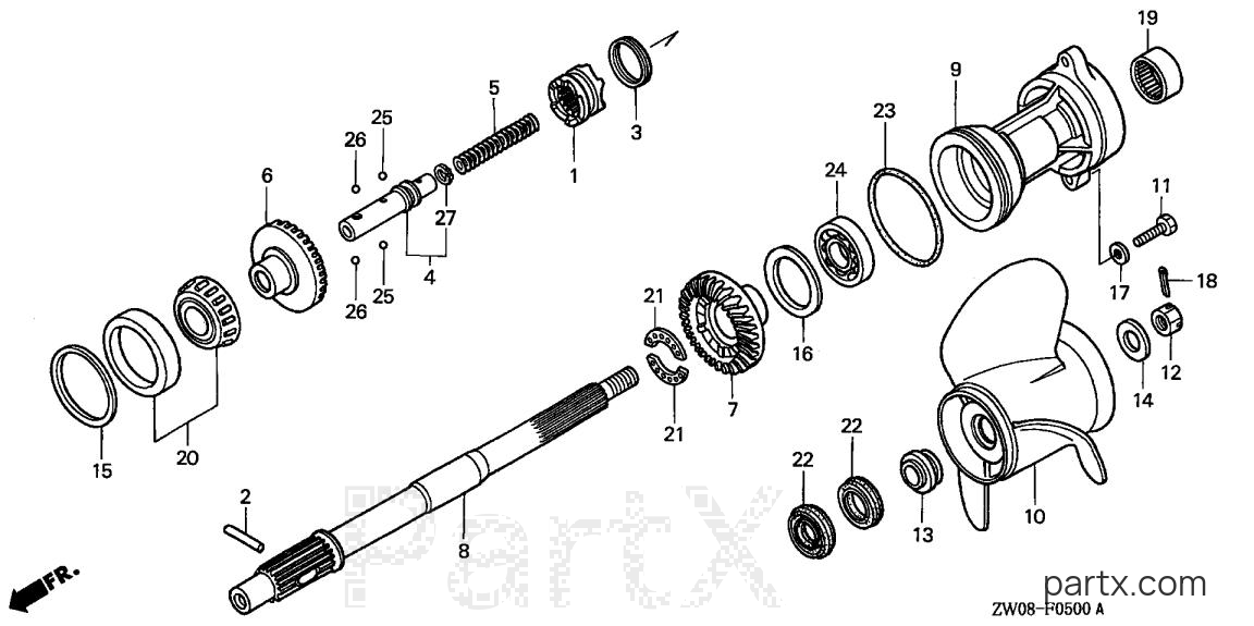 Honda BF90A4 LRTA - PROPELLER SHAFT - PROPELLER