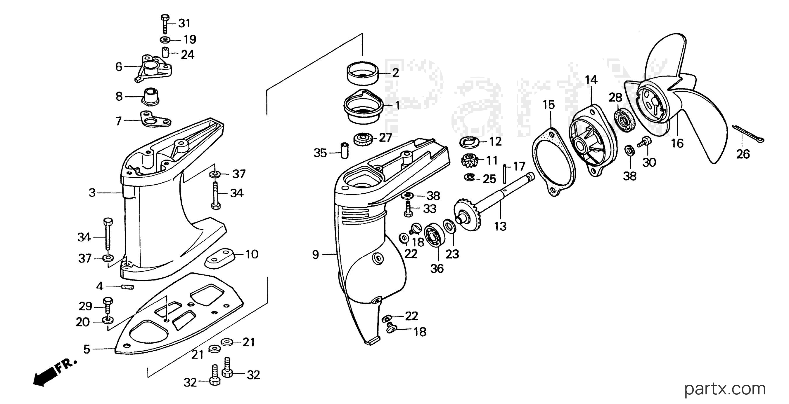 Honda BF2AK LA - GEAR CASE