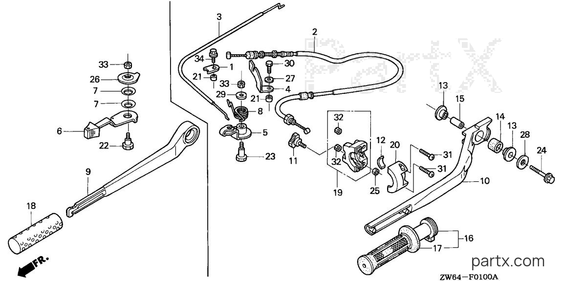 Honda BF2D1 SAB - HANDLEBAR - THROTTLE CABLE
