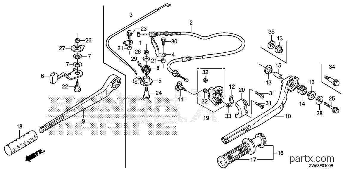 Honda BF2DK0 SCAB - HANDLEBAR - THROTTLE CABLE