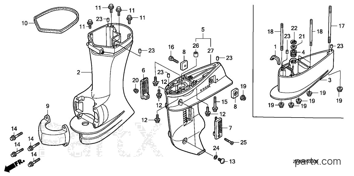 Honda BF8D1 SHSA - GEAR CASE - EXTENSION CASE