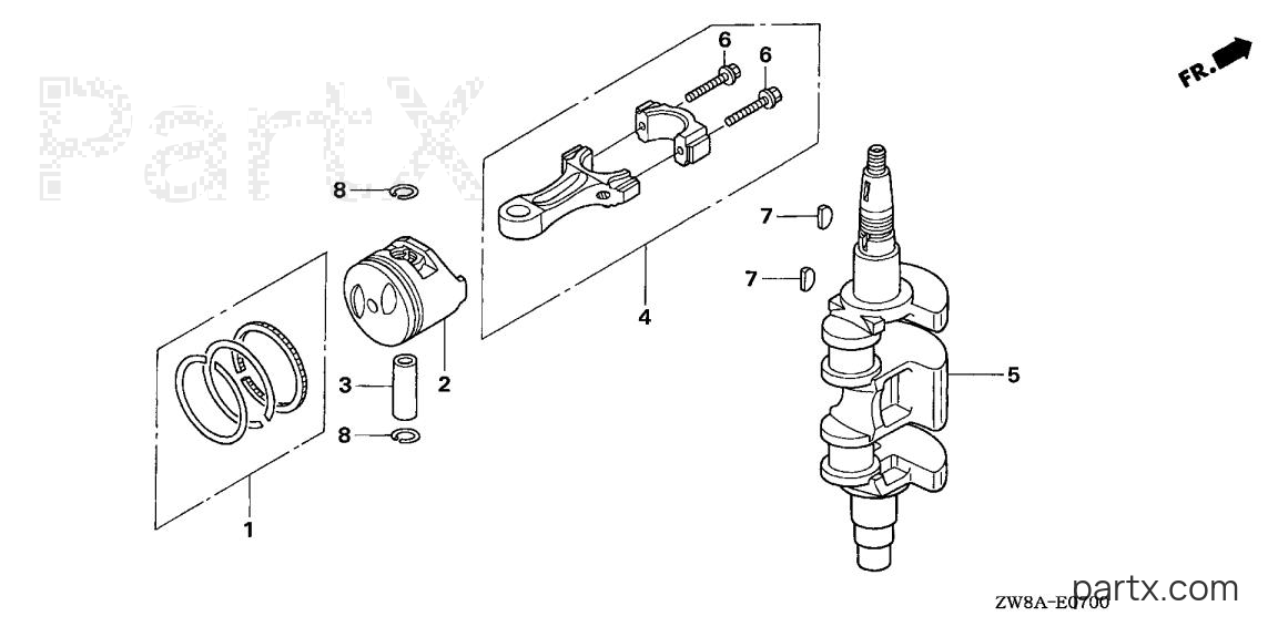 Honda BF8D6 LRA - CRANKSHAFT - PISTON