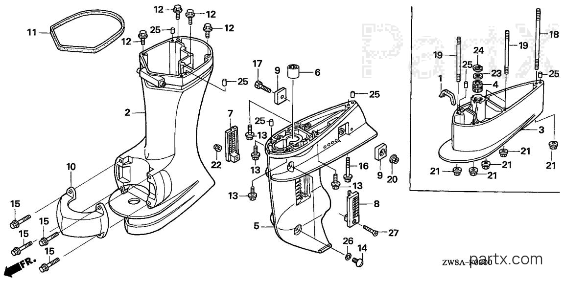 Honda BF8D5 SHSA - GEAR CASE - EXTENSION CASE