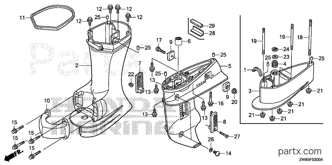 Honda BFP9.9DK0 LRA - GEAR CASE - EXTENSION CASE