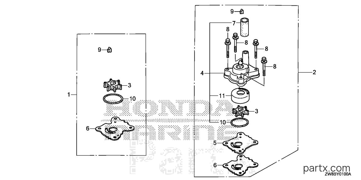 Honda BF9.9DK0 LHA - PUMP IMPELLER KIT