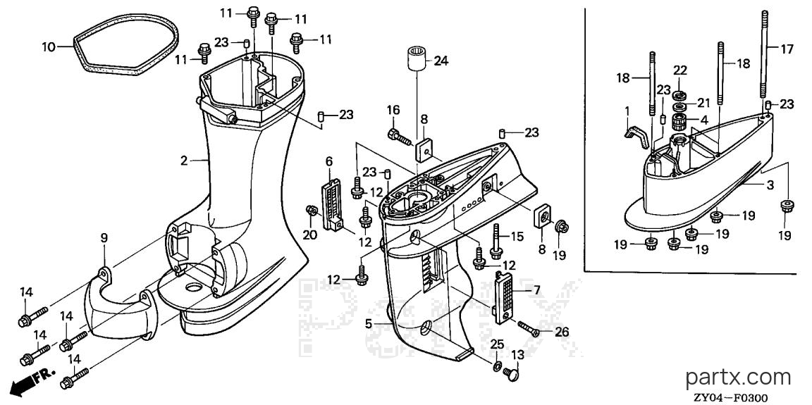 Honda BF15D3 SHSA - GEAR CASE - EXTENSION CASE