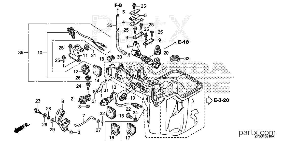 Honda BF20DK0 SHA - OIL CASE - SHIFT SHAFT (HANDLE SPECIFICATION)