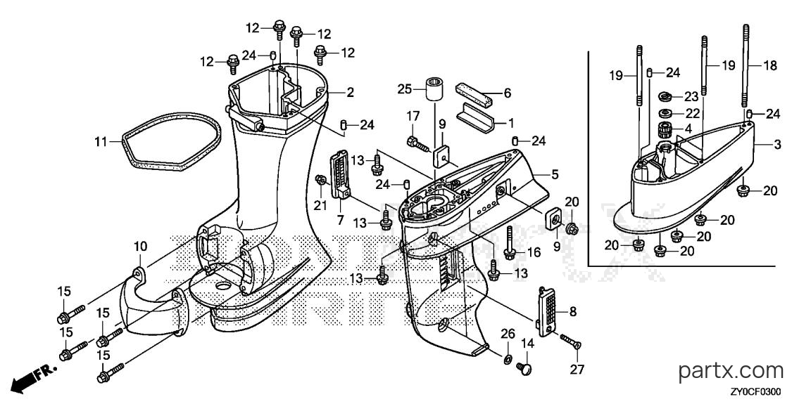 Honda BF15DK3 LHTA - GEAR CASE - EXTENSION CASE
