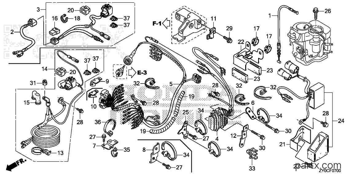 Honda BF15DK3 SHSA - WIRE HARNESS - REGULATOR - STARTER CABLE (1)