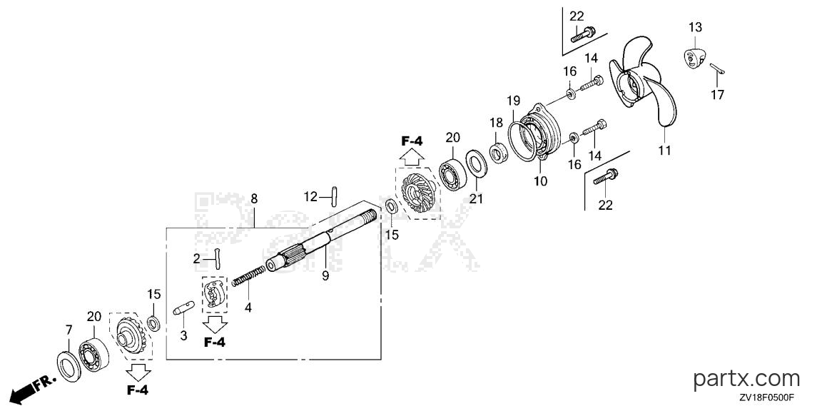 Honda BF5A2 SA - PROPELLER SHAFT - PROPELLER