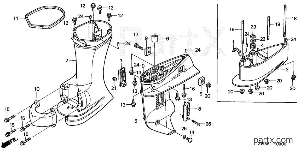 Honda BF9.9D4 SHA - GEAR CASE - EXTENSION CASE