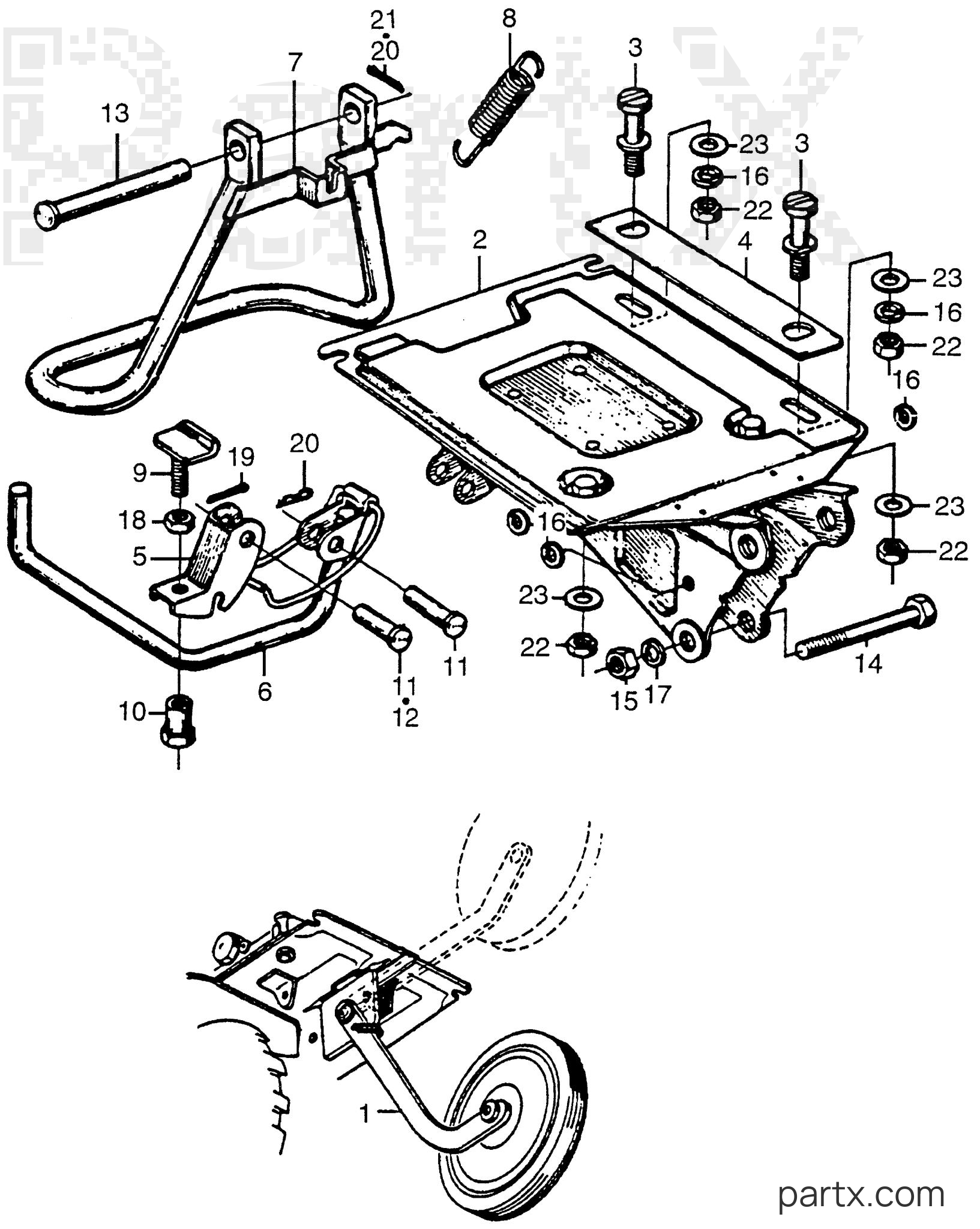 Honda F28K1 A - ENGINE FRAME - FRONT WHEEL