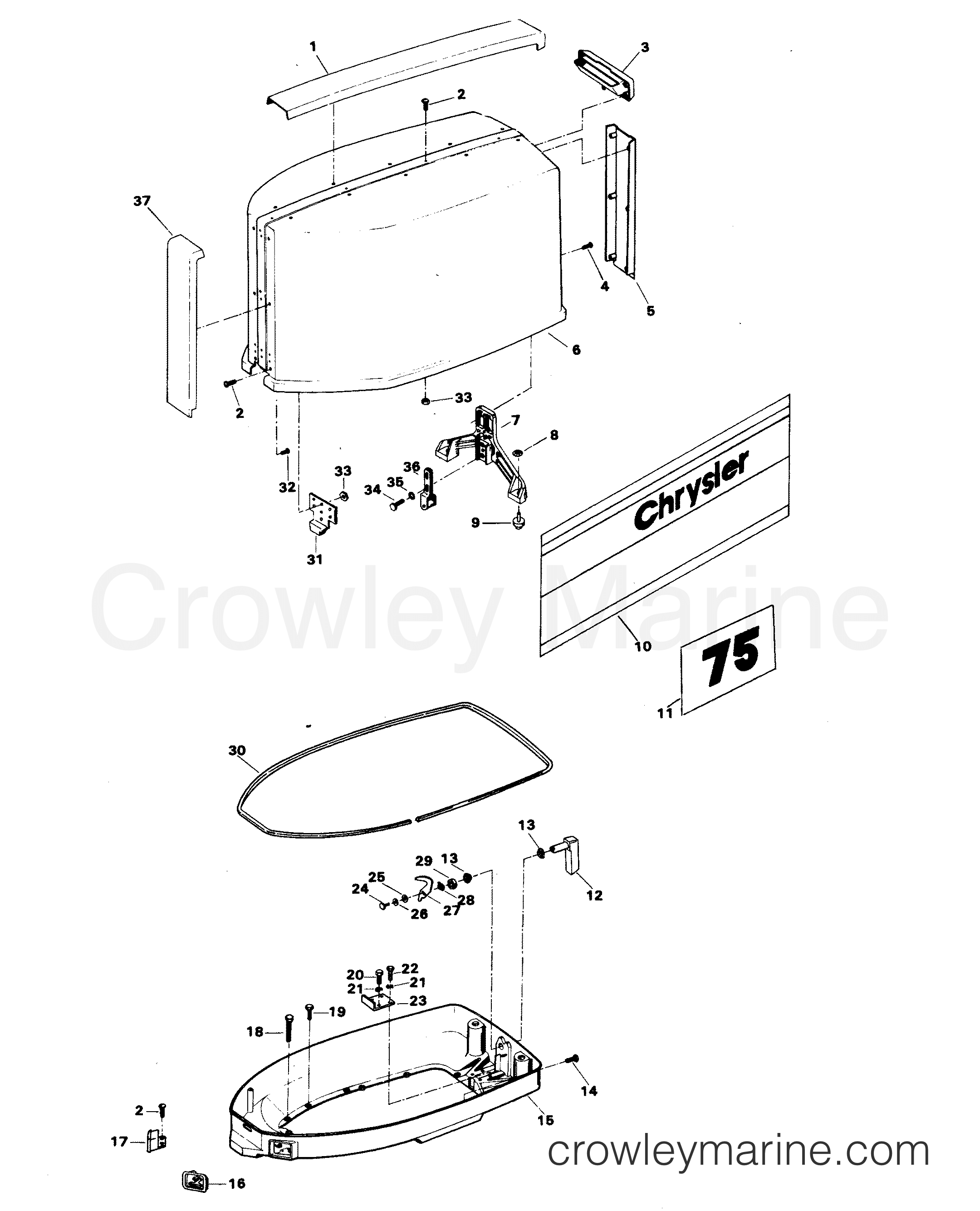 1982 Outboard 75 - 758B2D - ENGINE COVER AND SUPPORT PLATE