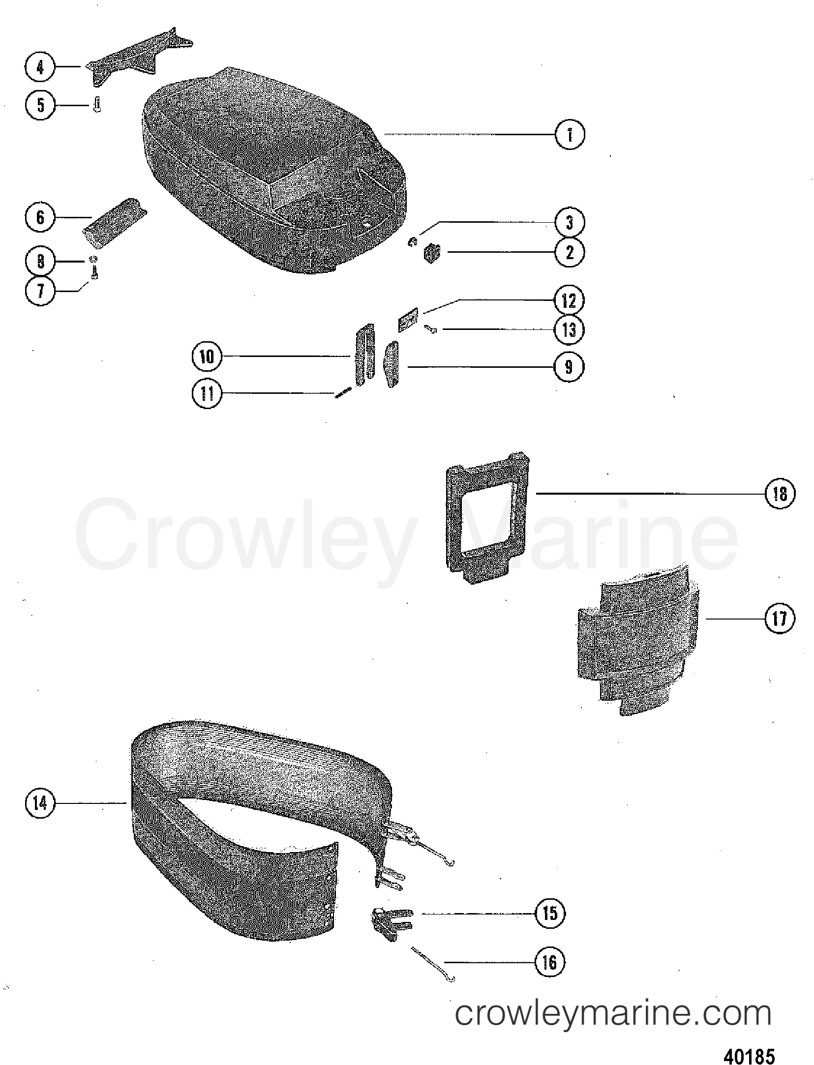TOP COWL, WRAP AROUND COWL AND FRONT COVER 1978 Outboard 20 [EL