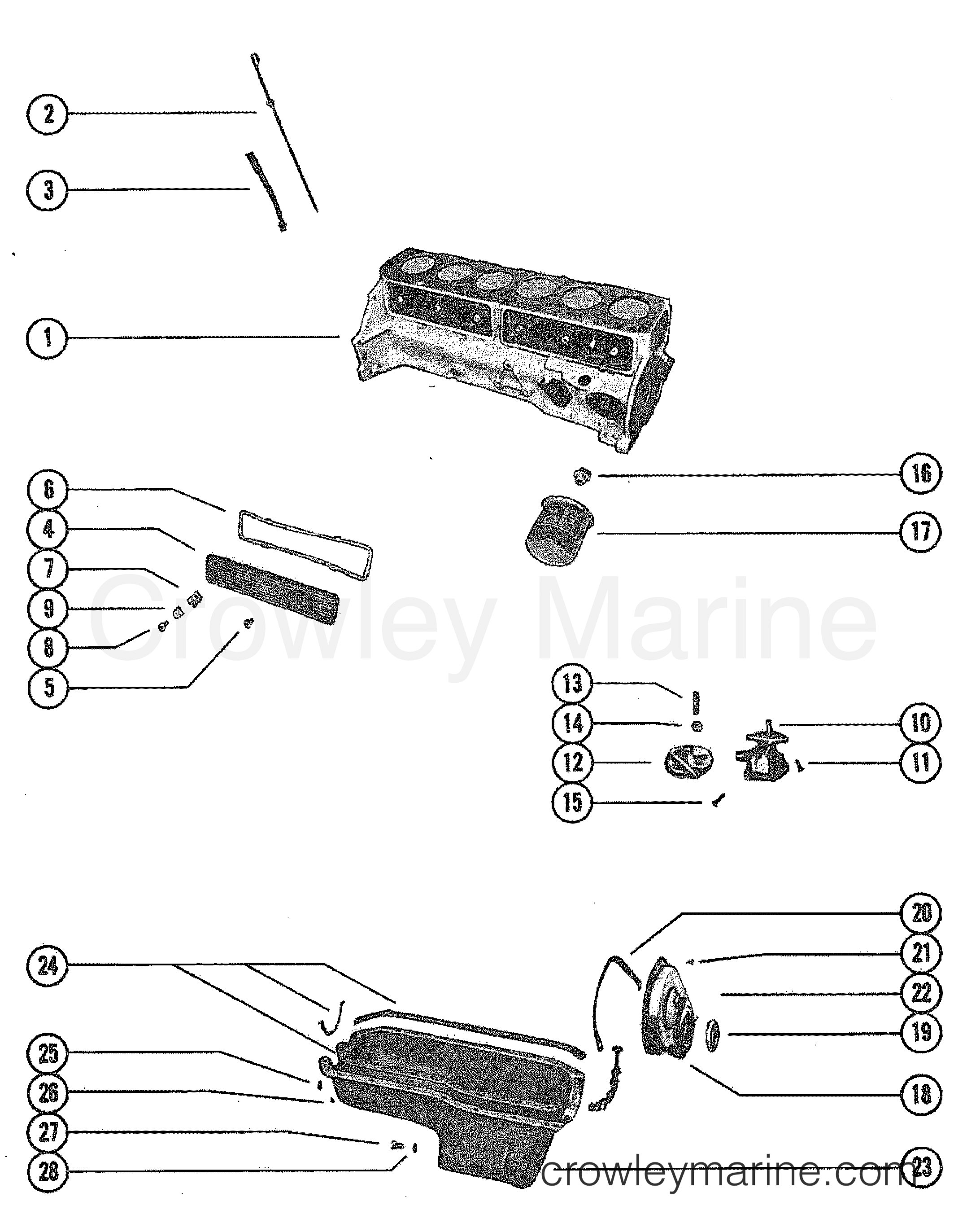 OIL PAN AND PUSH ROD COVER 1975 Stern Drive 165 2165205 Crowley Marine