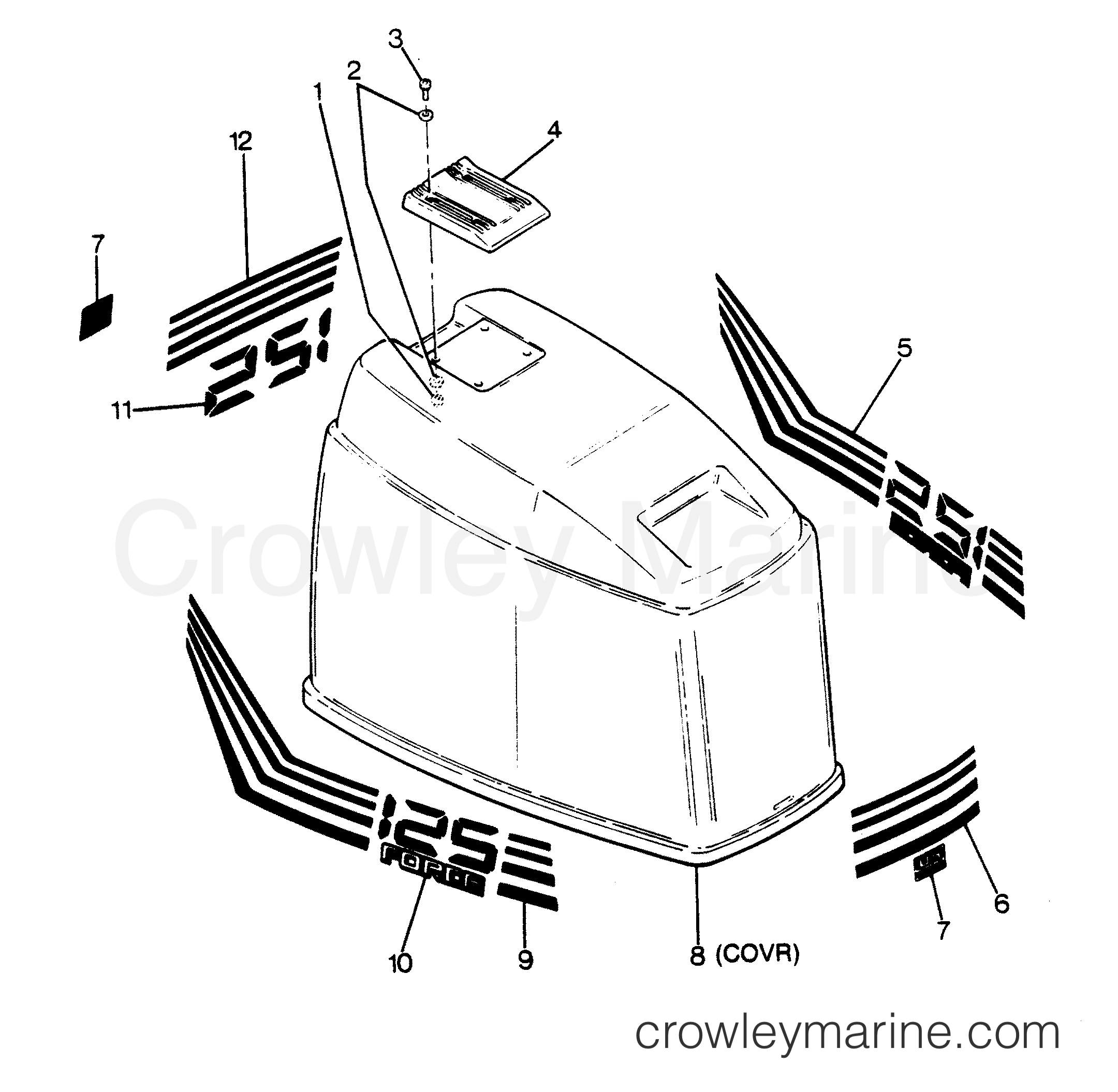 1988 Outboard 125 - 1258D8C [Force] - ENGINE COVER FORCE MODELS