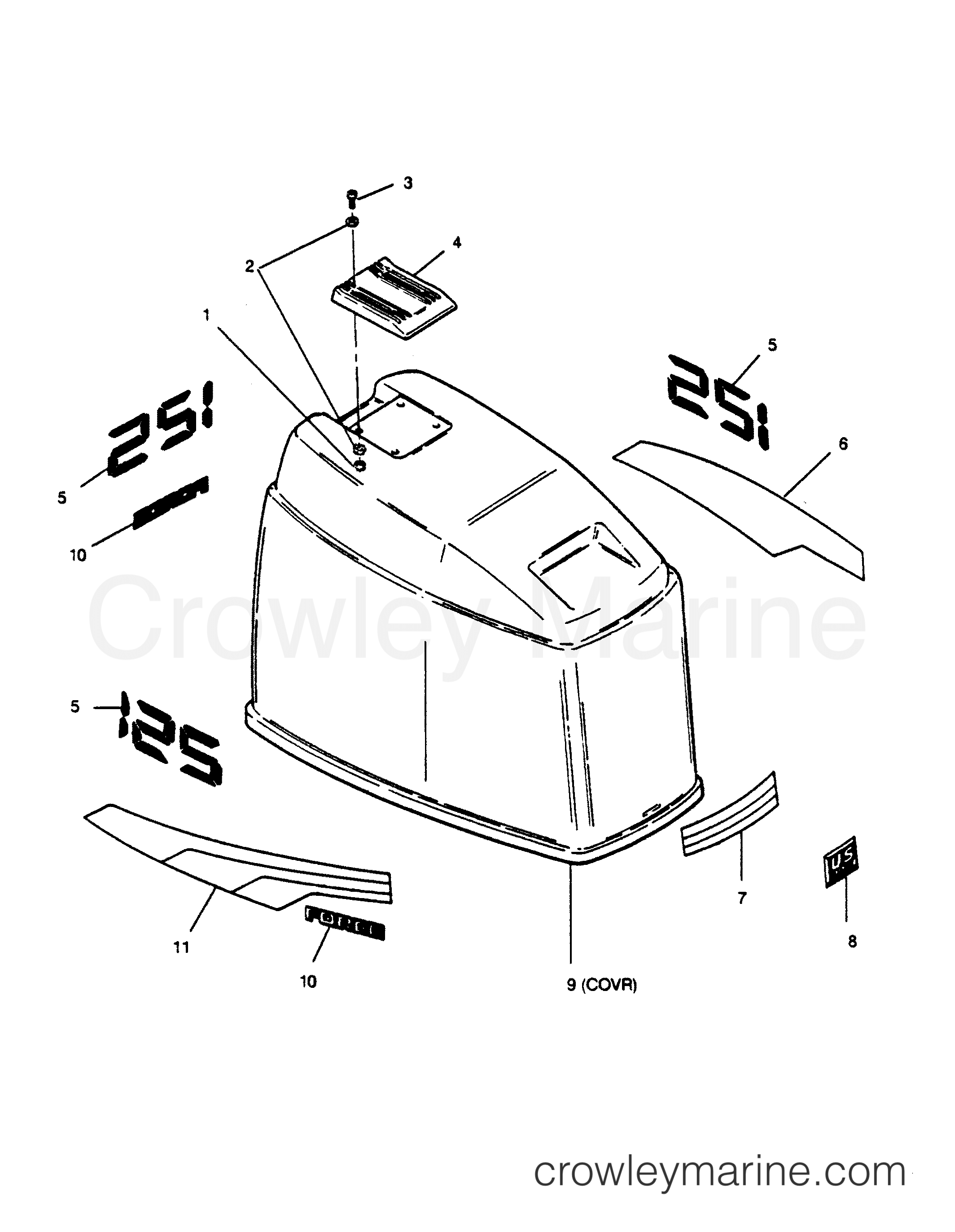 1989 Outboard 125 - 1251A9A [Force] - ENGINE COVER MAXUM MODELS