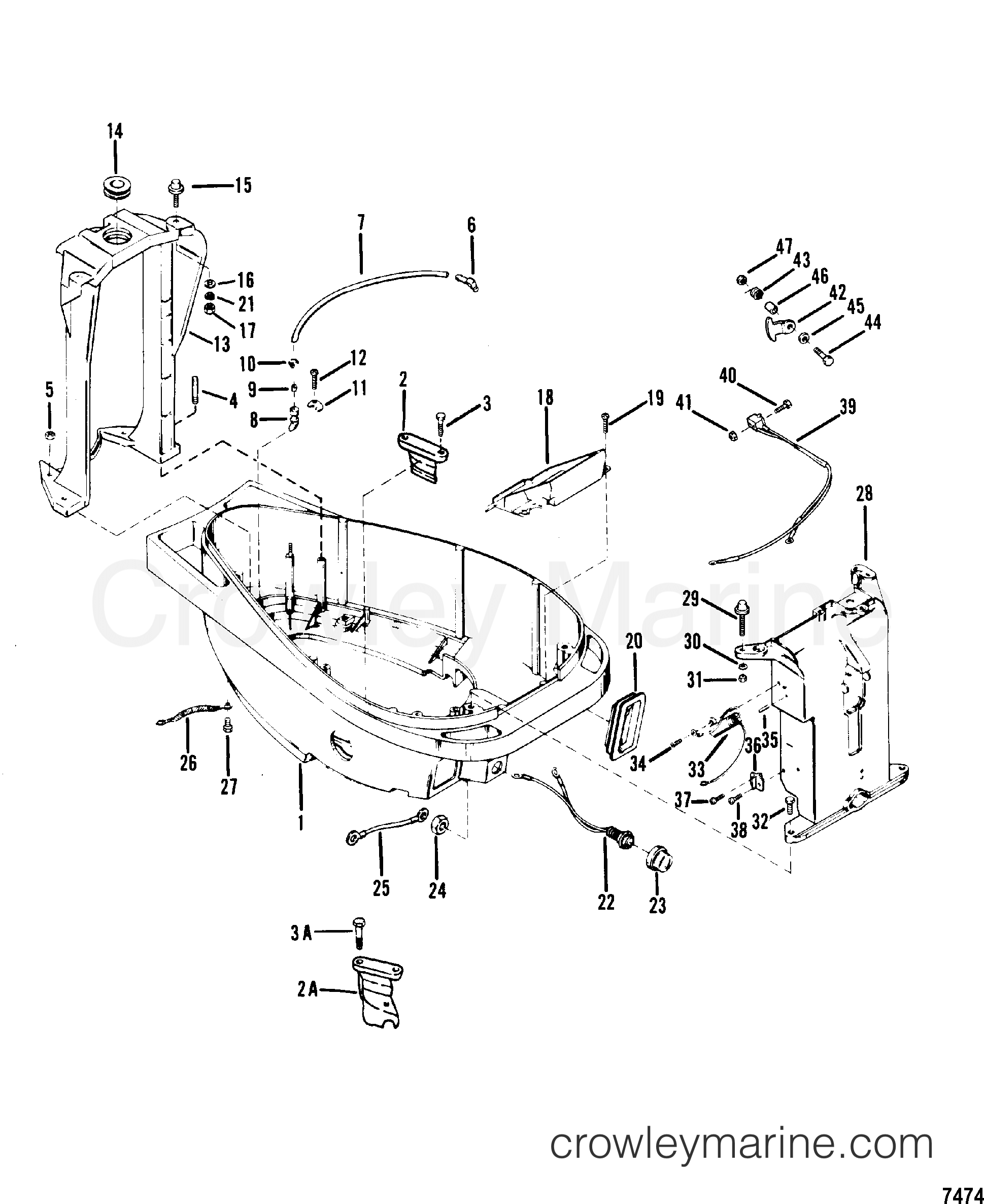 1988 Outboard 45 [ELPTO] - 7045412ND - BOTTOM COWL AND SUPPORT BRACKETS