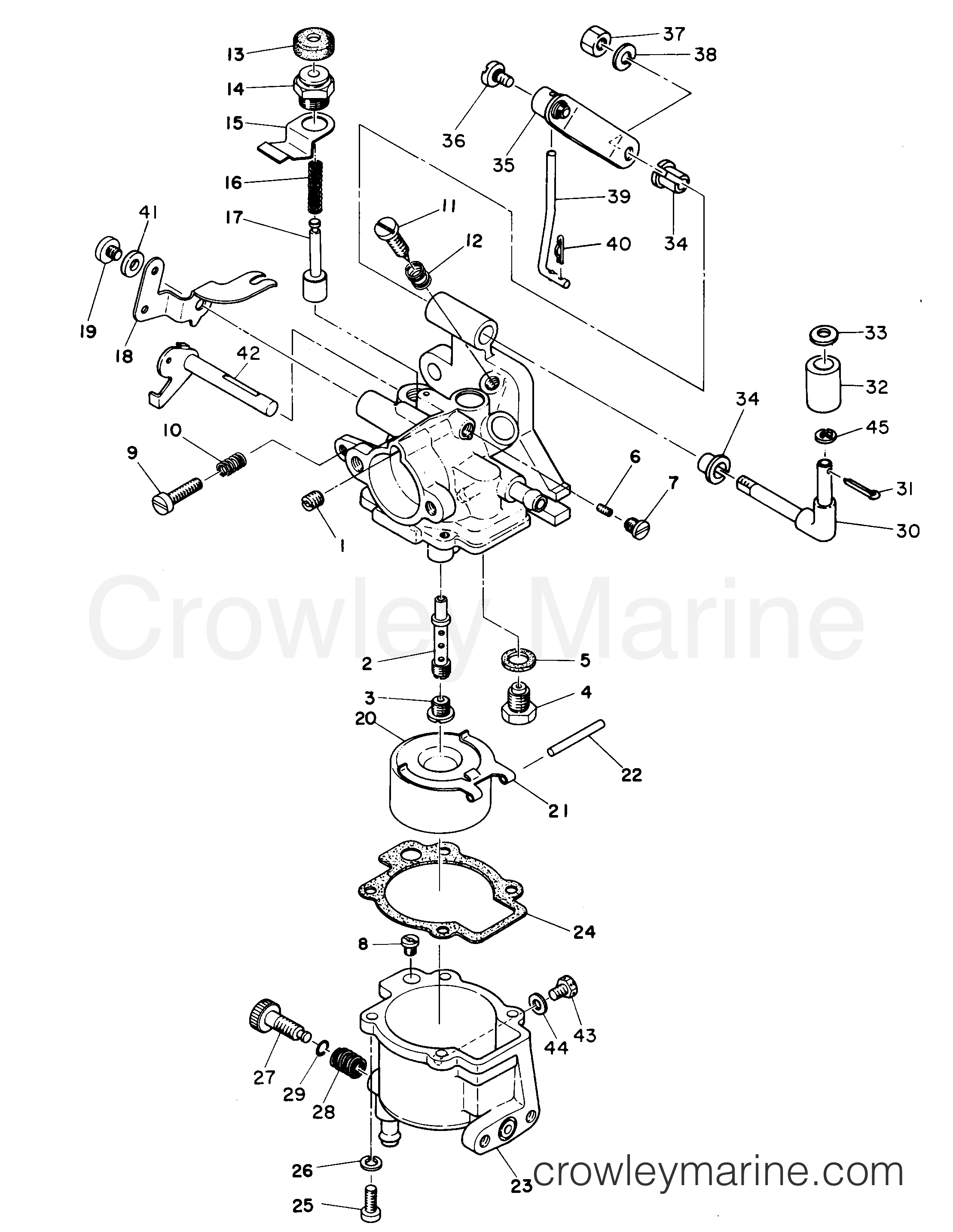CARBURETOR AND THROTTLE LINKAGE 1977 Outboard 15 7015247 Crowley Marine