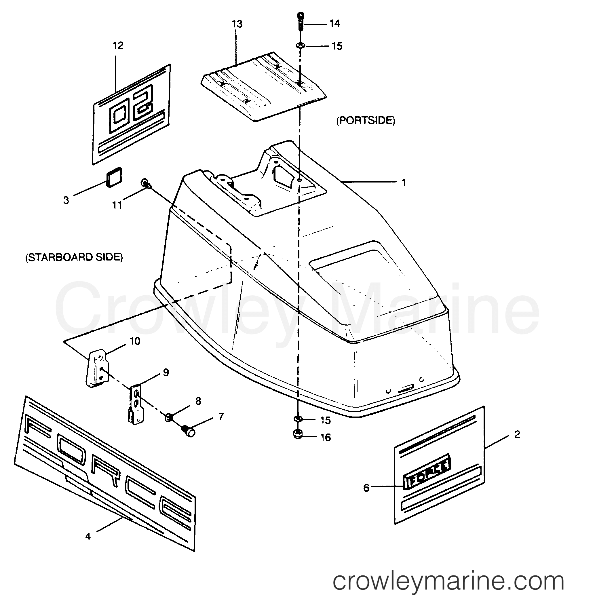 1990 Outboard 50 - 507F90A [Force] - ENGINE COVER FORCE MODELS