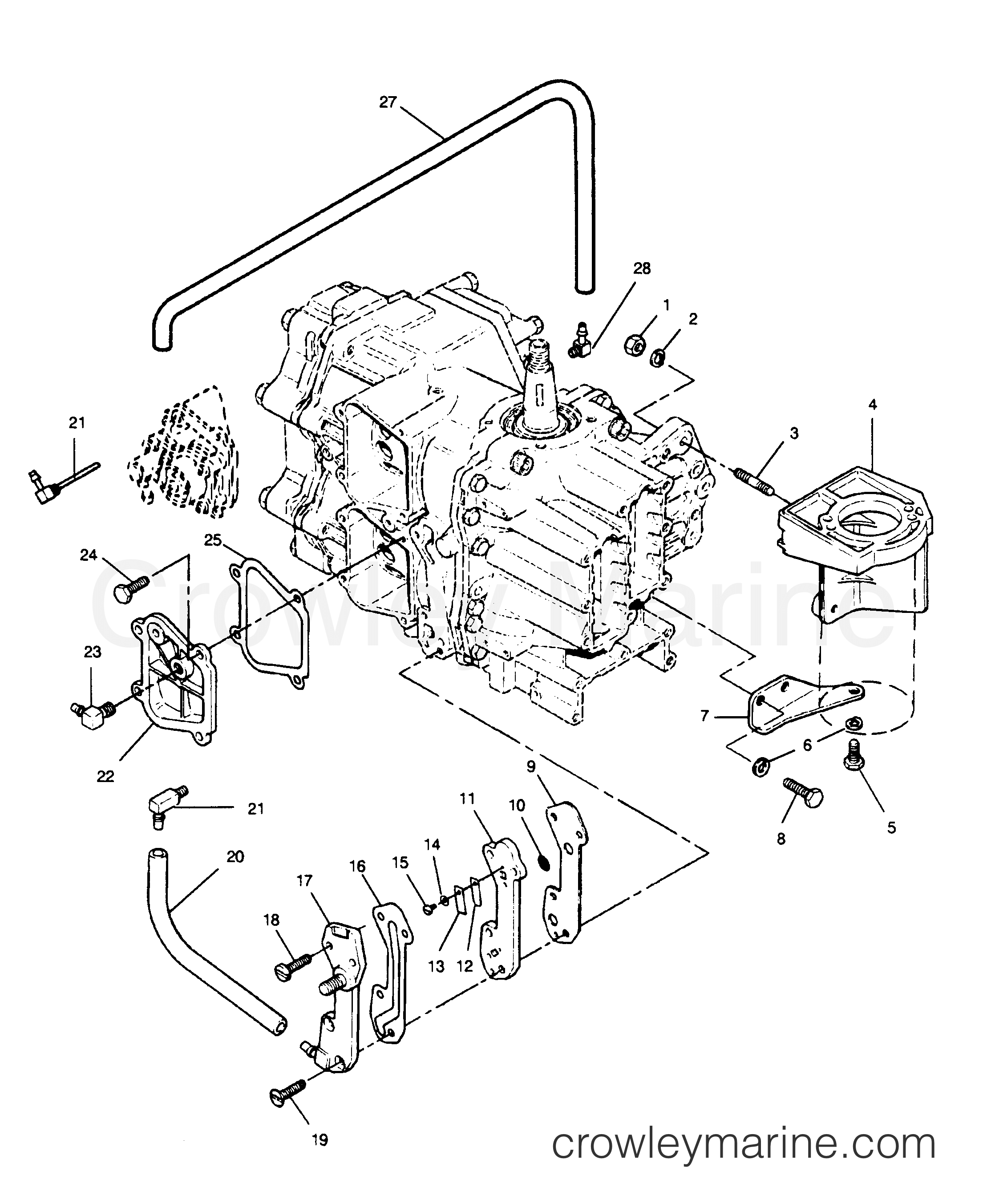 1990 Outboard 50 - 507F90A [Force] - RECIRCULATION SYSTEM AND STARTER BRACKETS