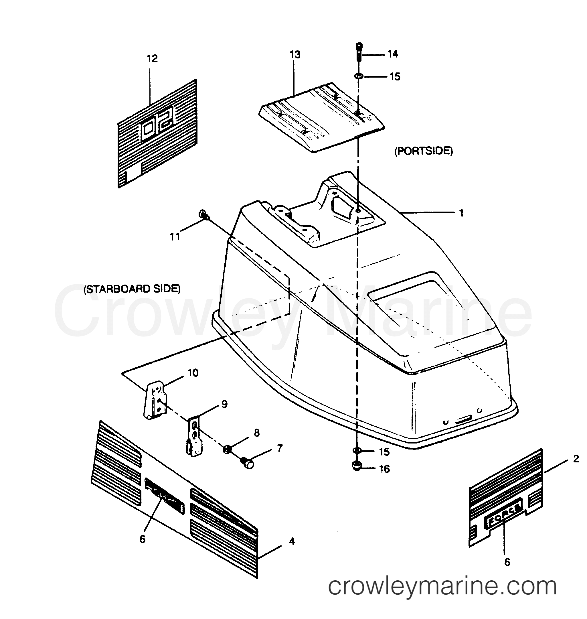 1990 Outboard 50 - 508F90B [Force] - ENGINE COVER MAXUM MODELS