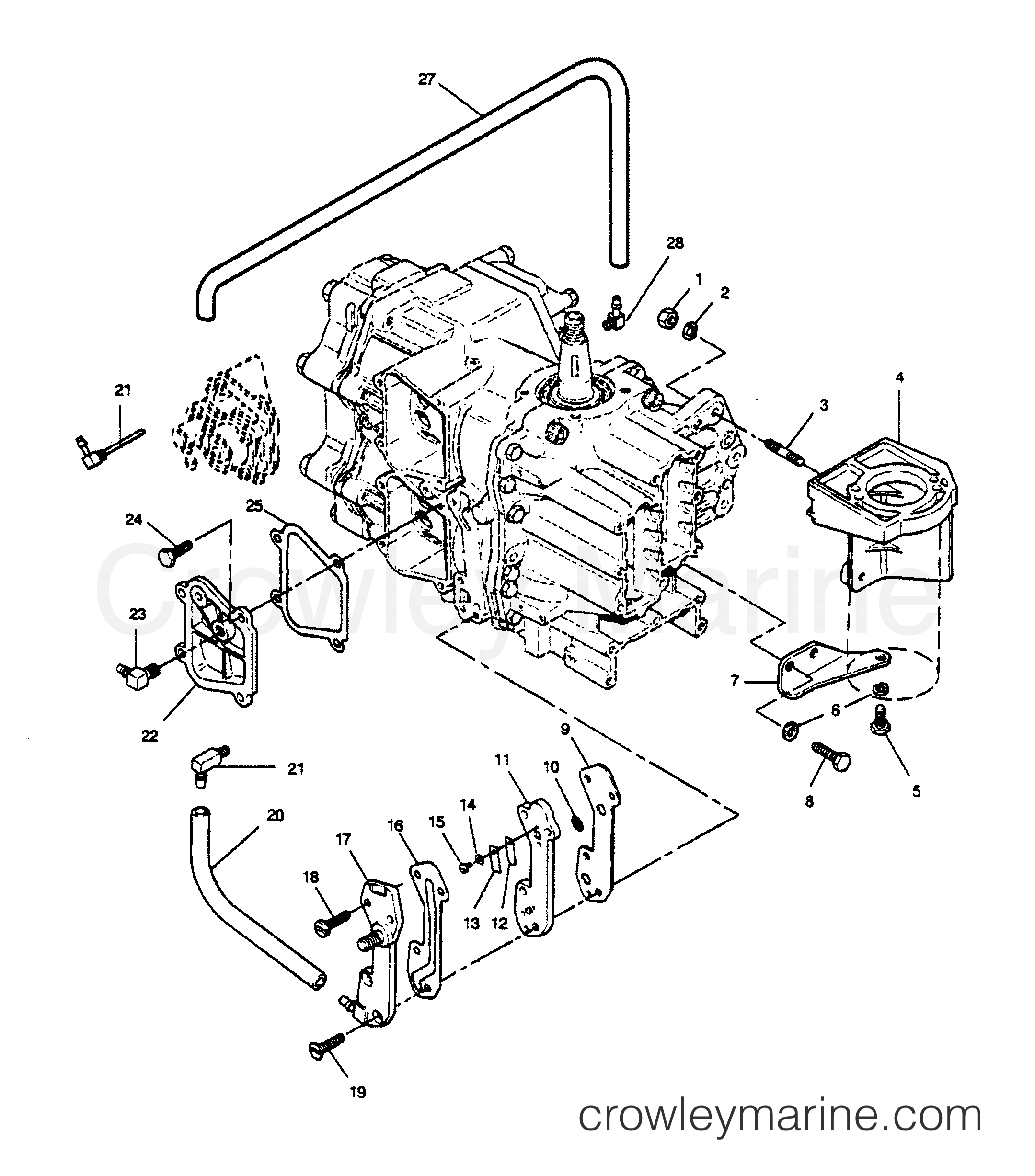 1989 Outboard 50 - 507A9C [Force] - RECIRCULATION SYSTEM AND STARTER BRACKETS