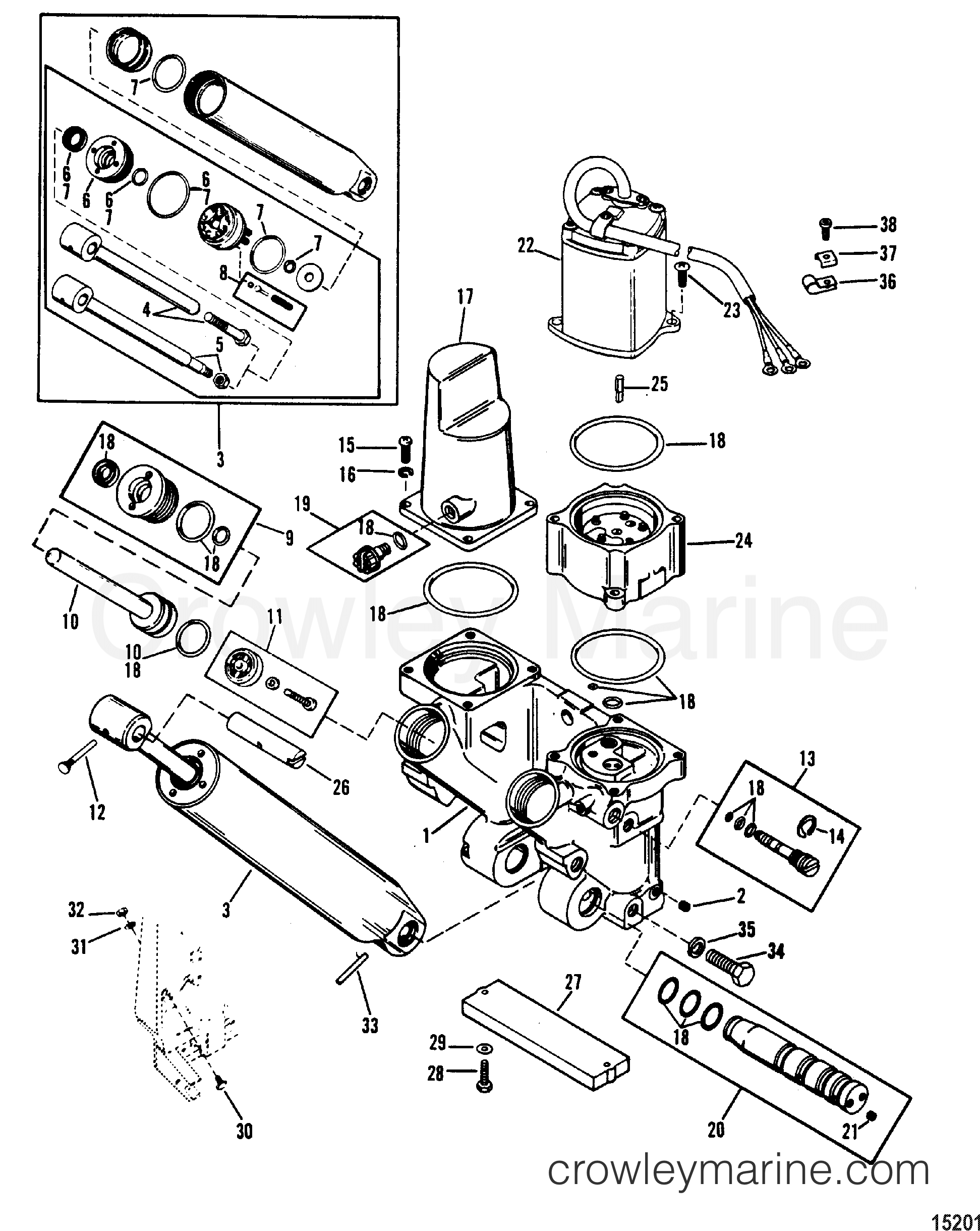 POWER TRIM COMPONENTS(THREE RAM POWER TRIM DESIGN II) 1988 Outboard