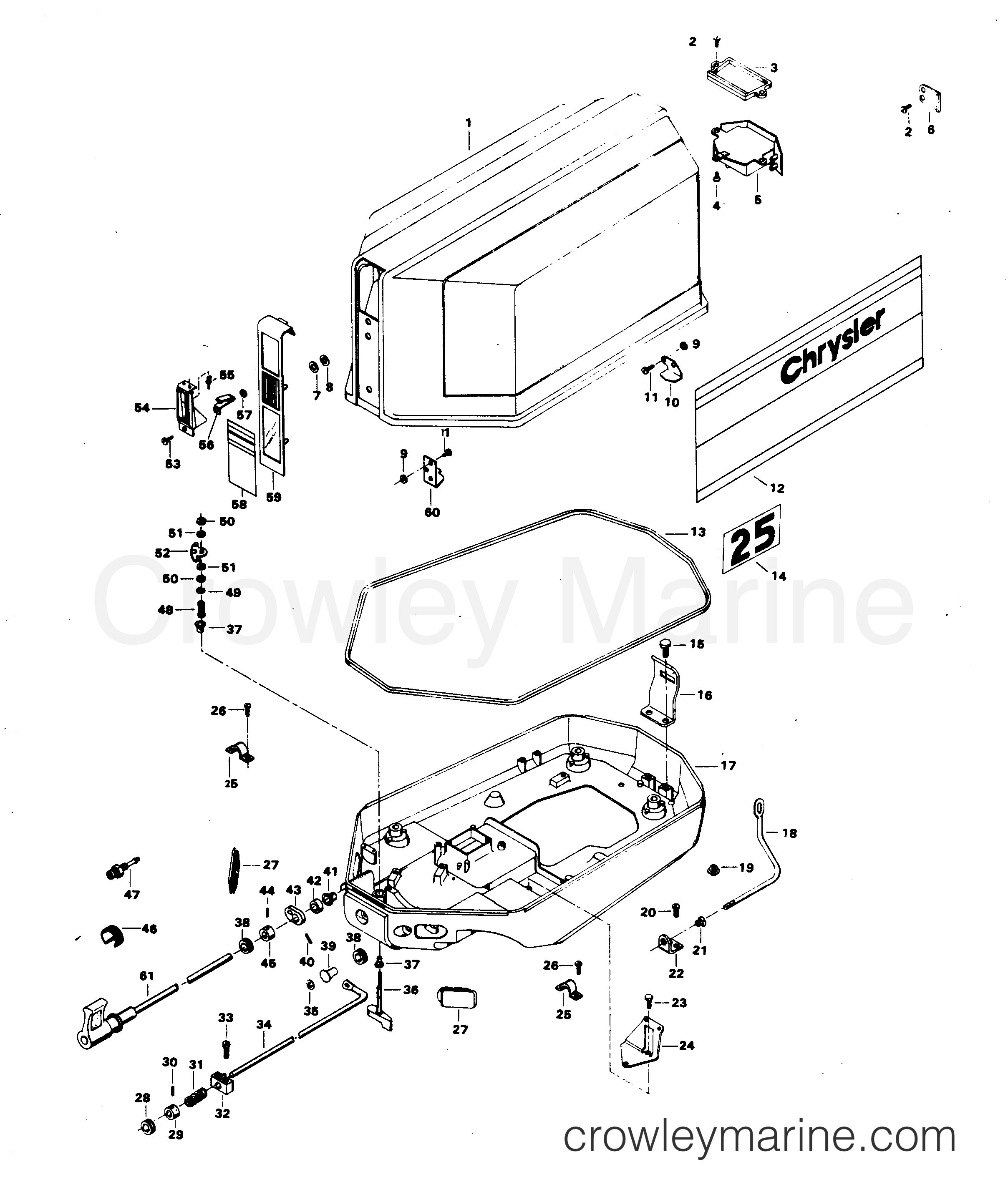 1982 Outboard 25 - 252B2F - ENGINE COVER AND SUPPORT PLATE